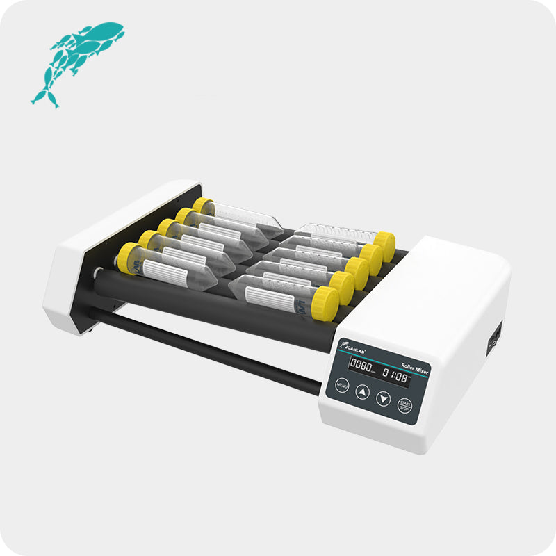 JoanLab RM-8H digital 8-roller laboratory mixer for blood tubes, centrifuge tubes and laboratory sample preparation.
